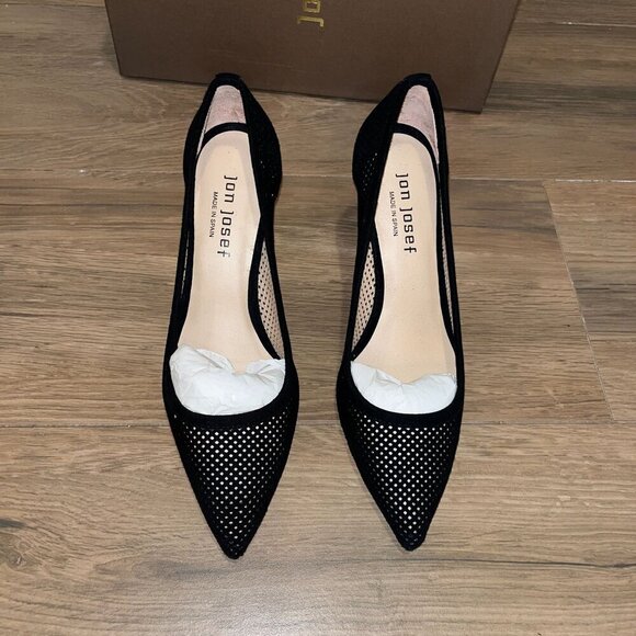 NWT ANTHROPOLOGIE Jon Josef People Black Suede Mesh Pointed Toe Heels Size 9 - Picture 2 of 5